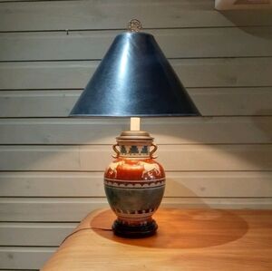 Chinoiserie Ginger Jar Table Lamp Hand Painted Bull Design with Original Shade